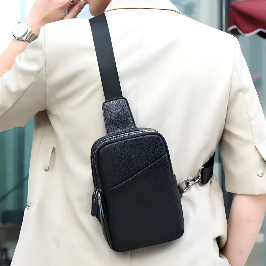 Men's genuine leather crossbody shoulder bag in urban simplicity style
