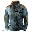 Men's retro print golf T-shirt with stripe pattern and zip details in loose fit