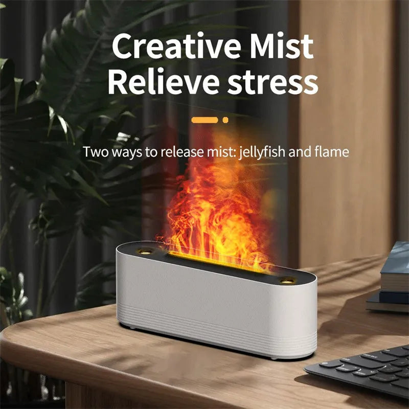 Black Flame Air ultrasonic humidifier diffuser with LED flame lighting emitting cool mist