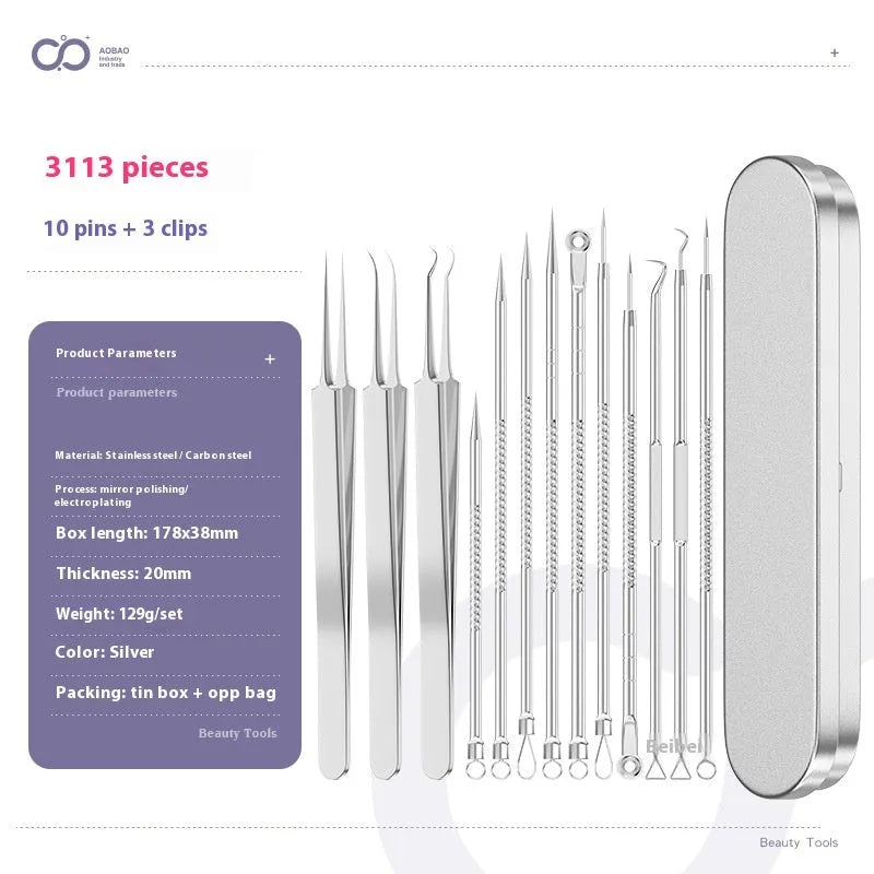 4-piece metal acne needle set with ultra fine pointed tips for professional skincare extraction