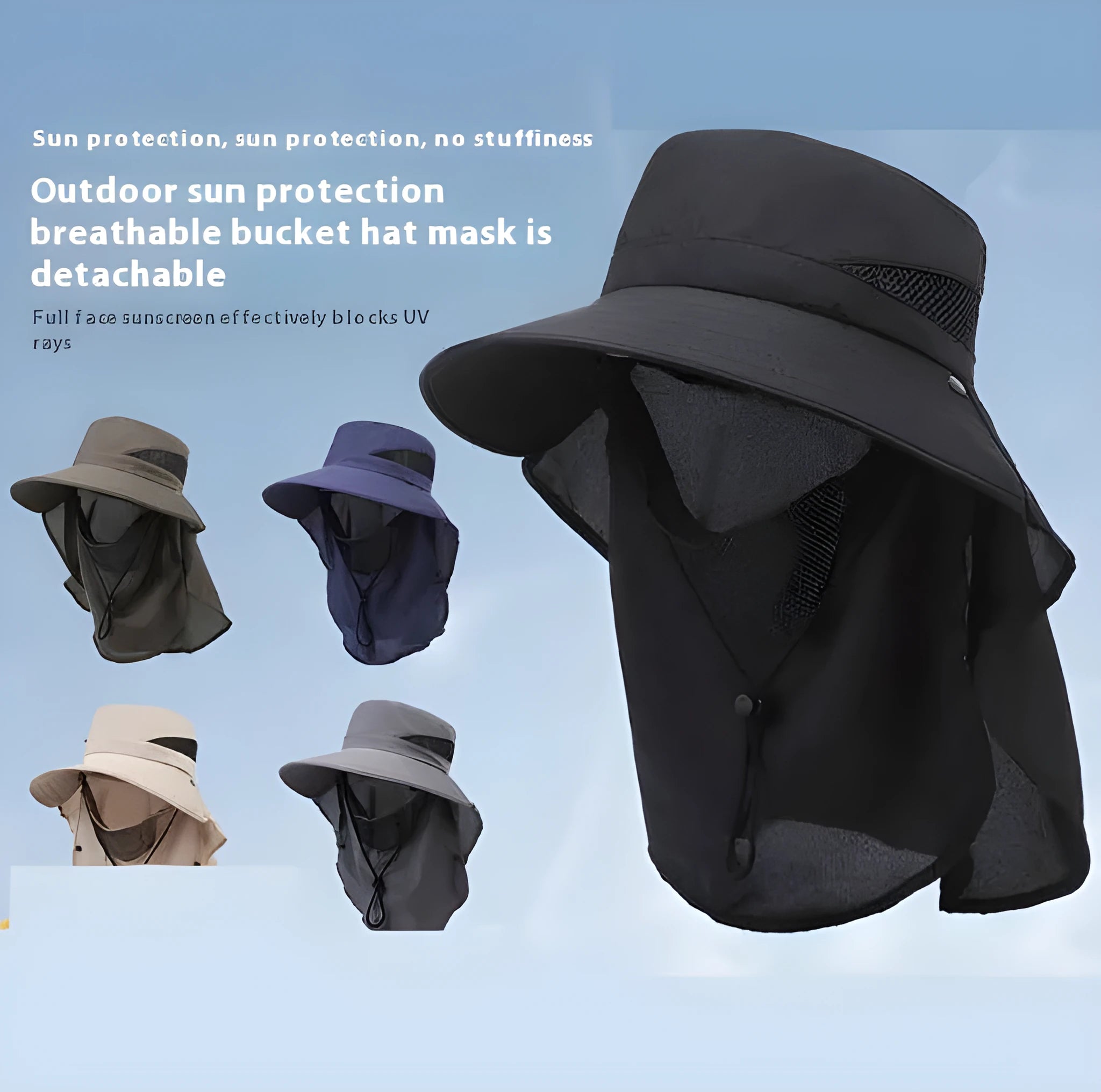 Men's grey fisherman hat with wide brim, shown from the side on a wooden post outdoors.