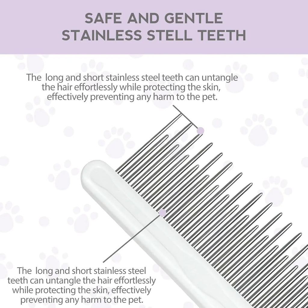 Purple pet detangling comb with stainless steel teeth for dog and cat grooming