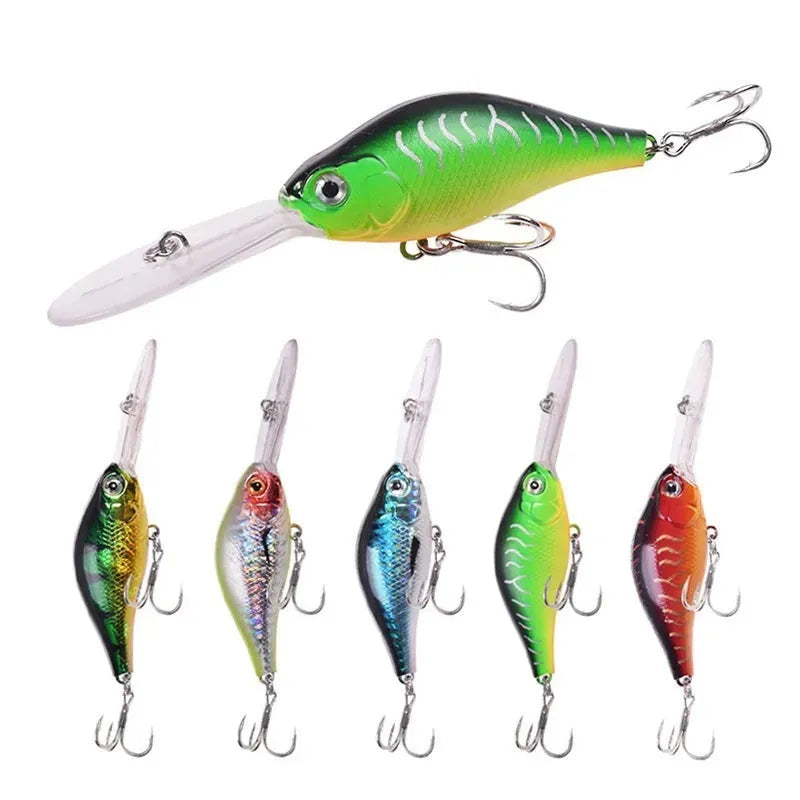 Little Fat Man deep diving minnow fishing lure with long lip, showing colour options.