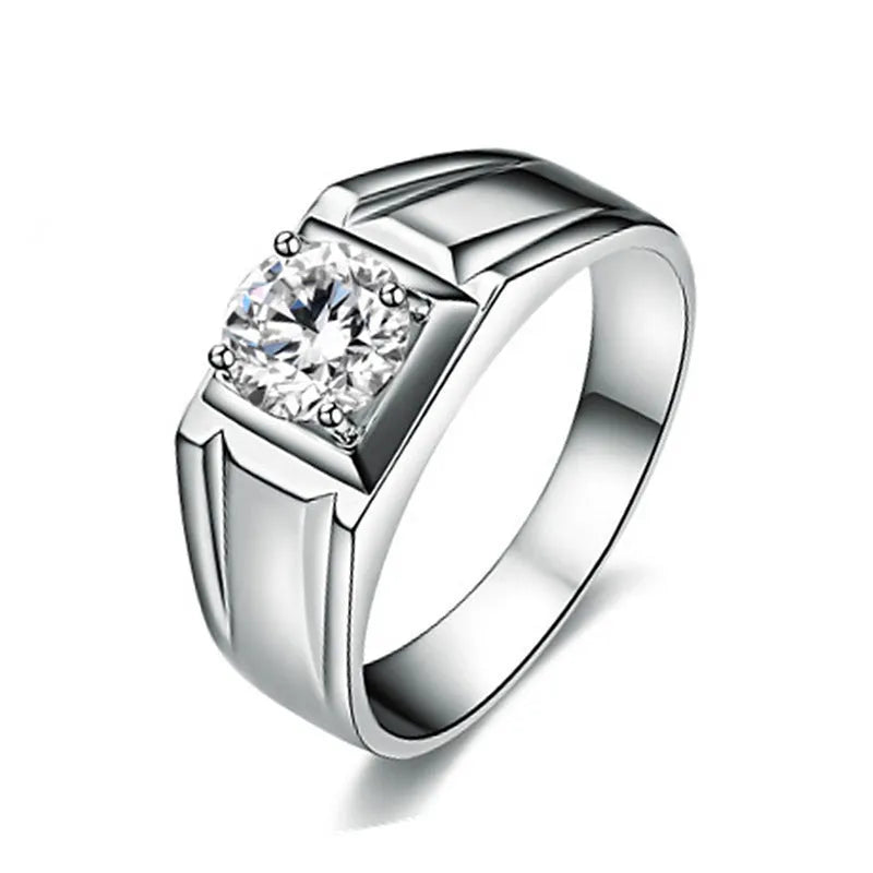 Large square diamond men's ring with adjustable opening in gold finish on hand