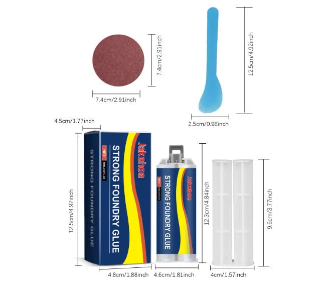 85ml dual-syringe metal epoxy adhesive kit with push rod, scraper, and sandpaper for bonding steel, copper, and aluminium.