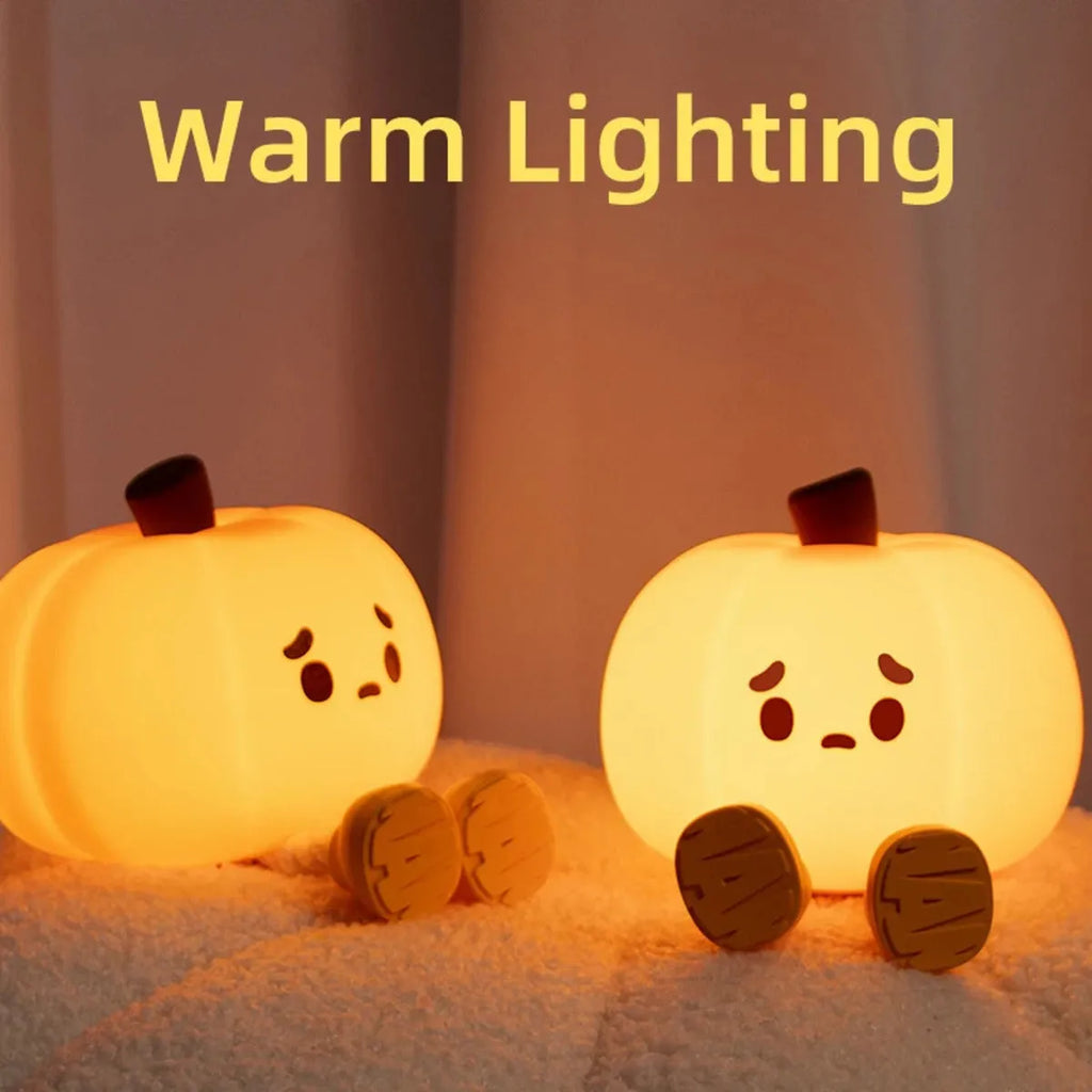 Silicone Pumpkin Lantern Night Light for Bedroom Sleep Lamp Bedside Pat Lamp Sleeping Companion Cartoon Ornaments Children's Night Light with 500mAh Battery Safe and Cute Design