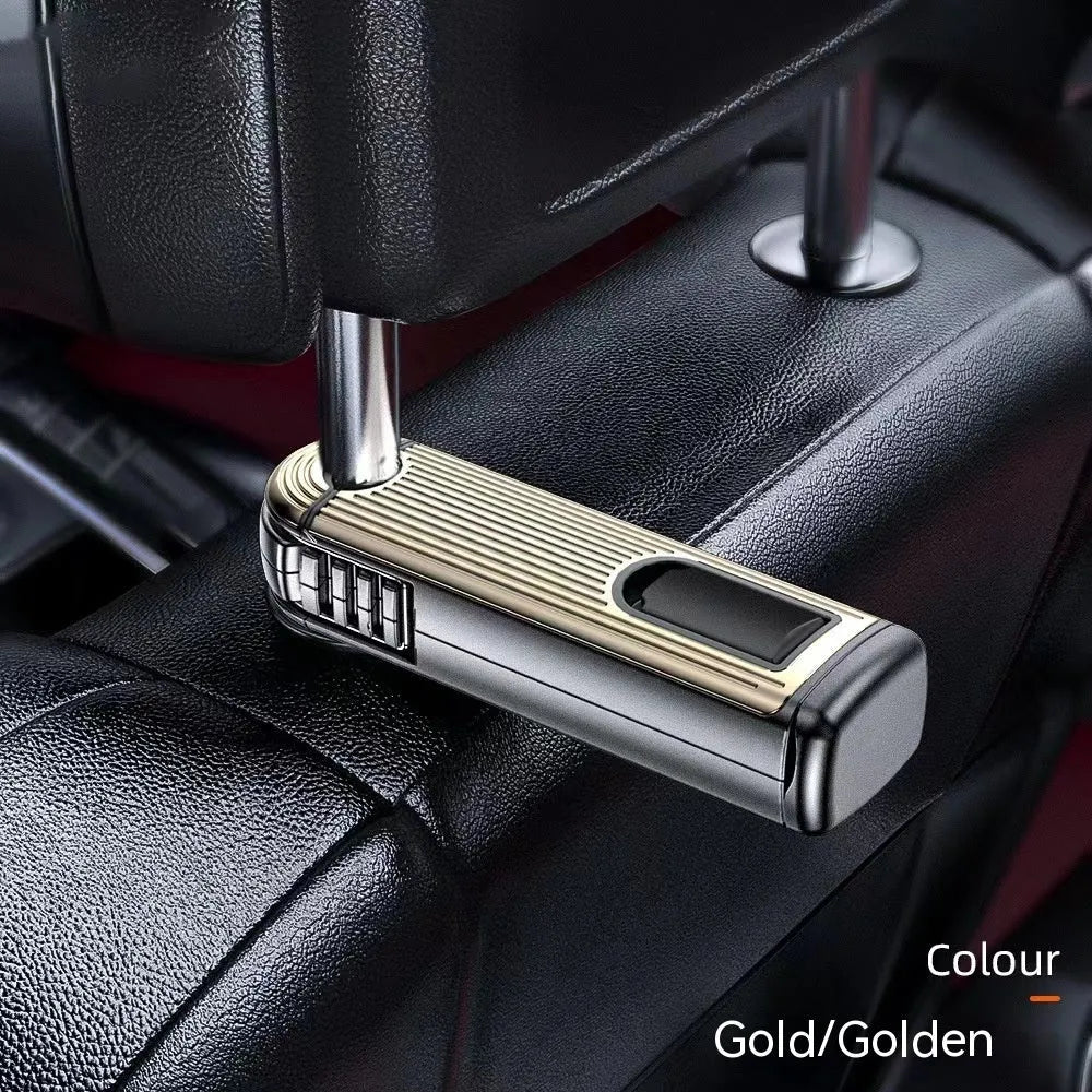 Car seat back rotating hook bracket for rear headrest vertical screen mount in black colour