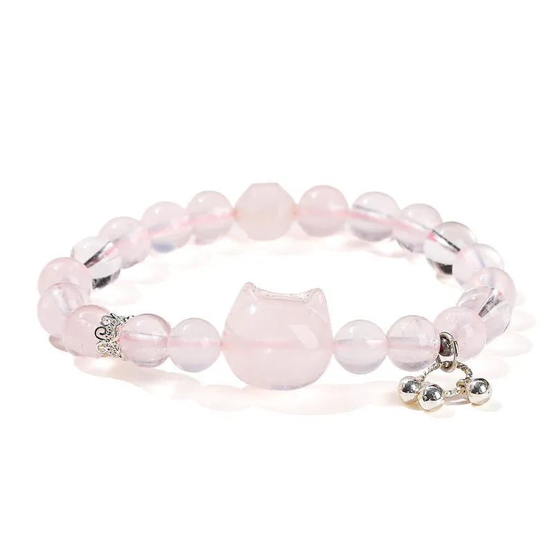 Handmade starlight pink crystal cat head bracelet with copper setting