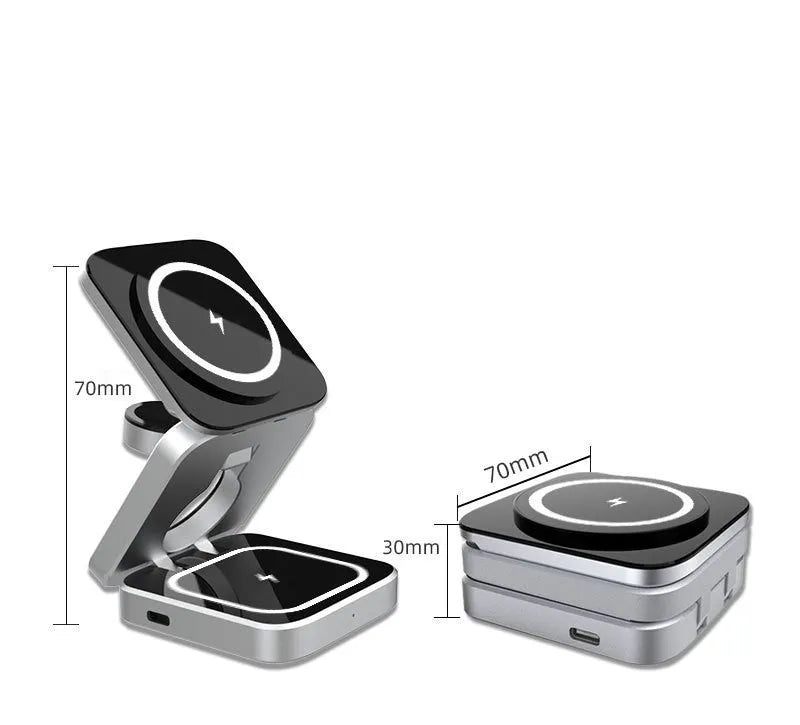 Foldable three-in-one desktop wireless charging bracket with magnetic ring
