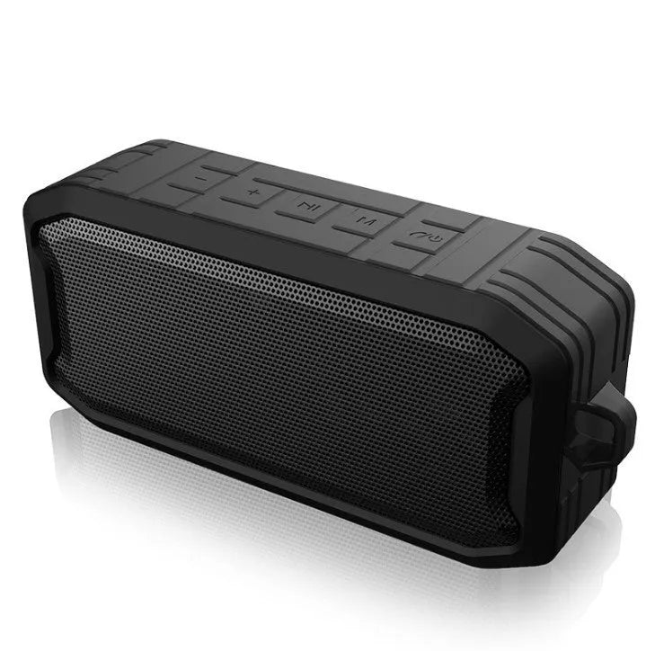 Mini portable Bluetooth speaker with silicone body, 5W output, 1200mAh battery, available in black, green, and red