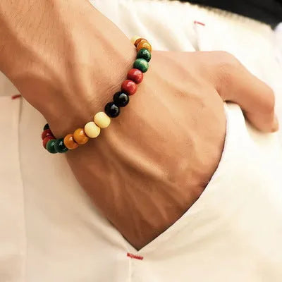 Natural stone bracelet with lava beads for essential oils in ethnic unisex design