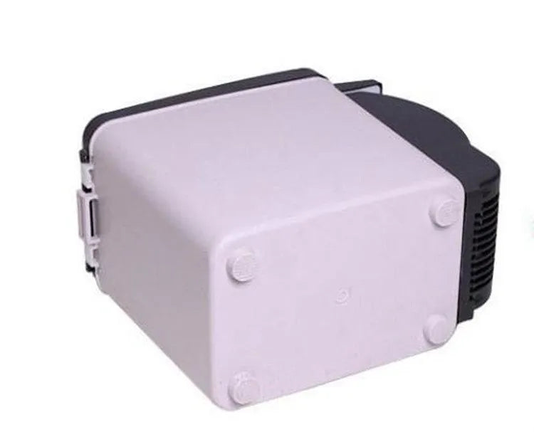 6L mini fridge dual-use 12V 220V in black, 25cm x 30cm x 16.5cm, with cooling and heating modes