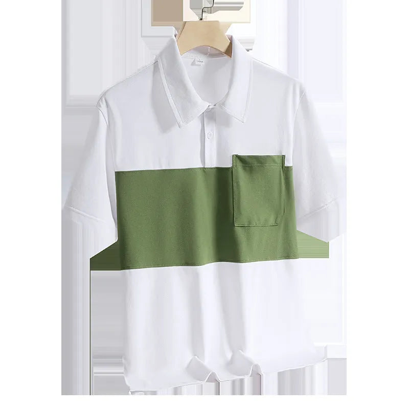 Men's Ice Silk quick-drying polo shirt in khaki, short sleeves, summer casual top