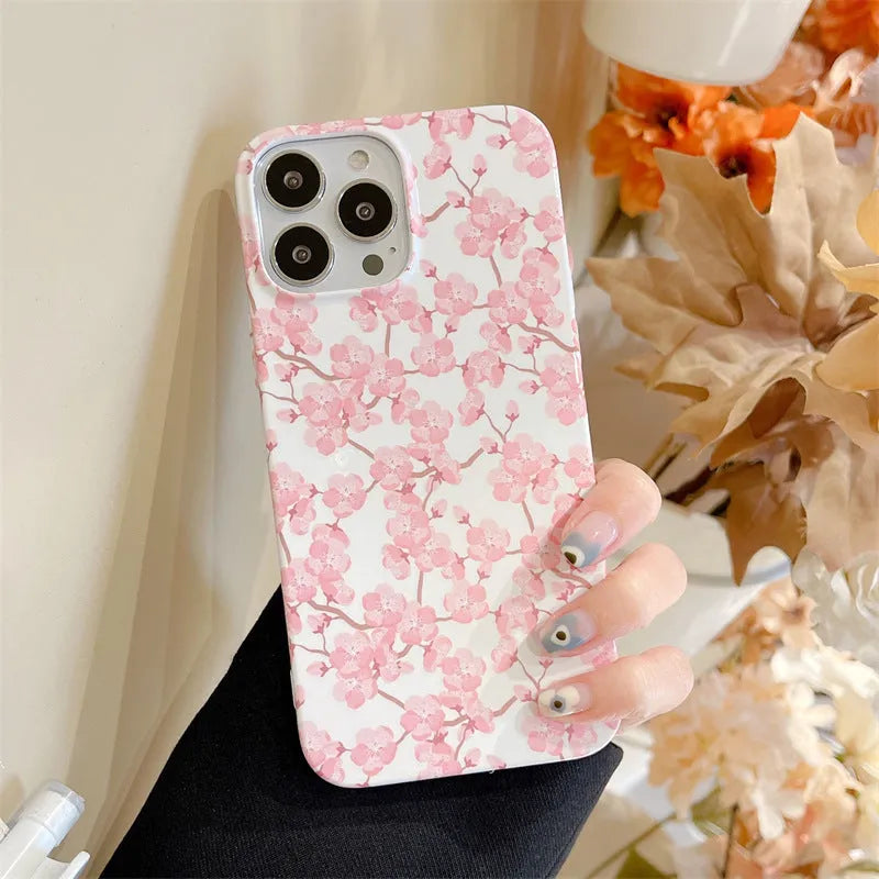 Pink cherry blossom silicone phone case for Apple iPhone - soft back cover
