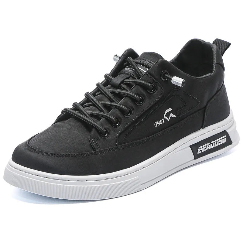 Men's grey canvas casual sneakers with round toe and low-top design featuring breathable ice silk fabric