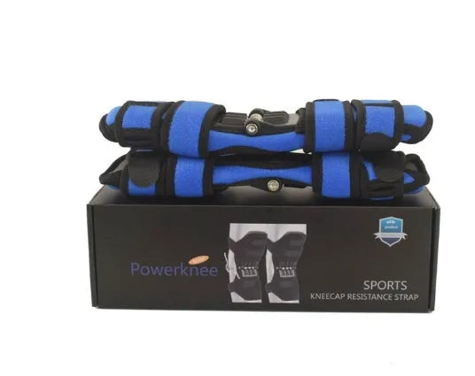 Adjustable spring knee brace support for mountaineering and sports, shown in black with breathable fabric.