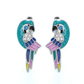 Parrot bird ear clips in white gold colour with copper body and inlaid zircon, cute animal design for women
