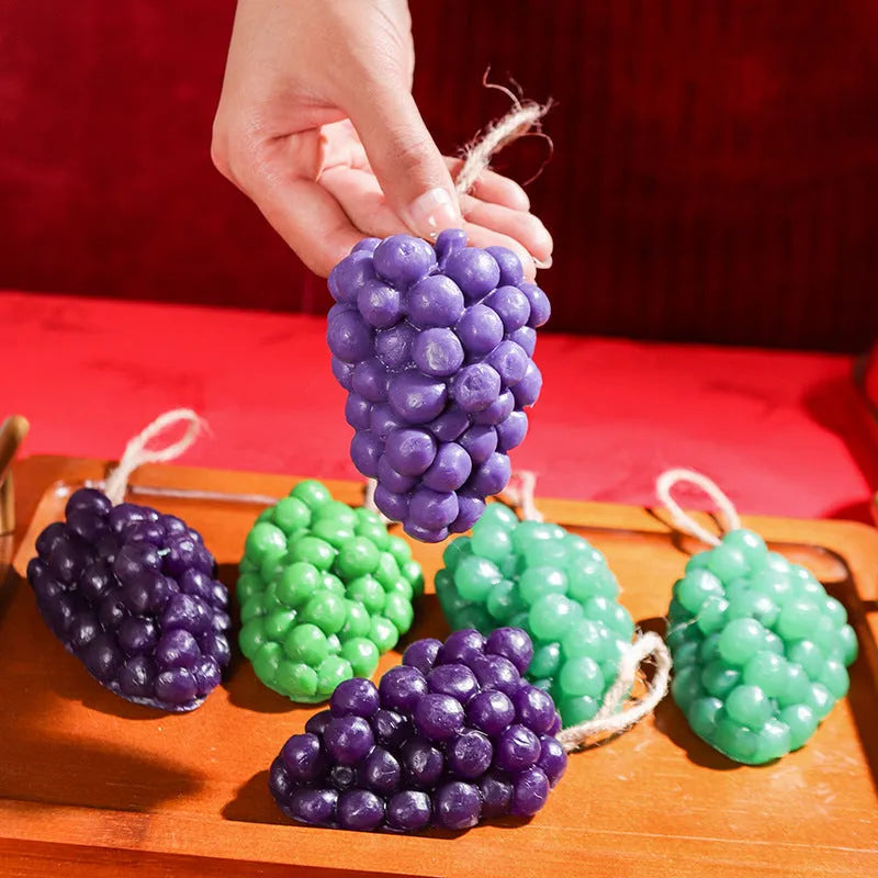 Purple and green handmade grape soap bars with grape cluster design, 80g net content