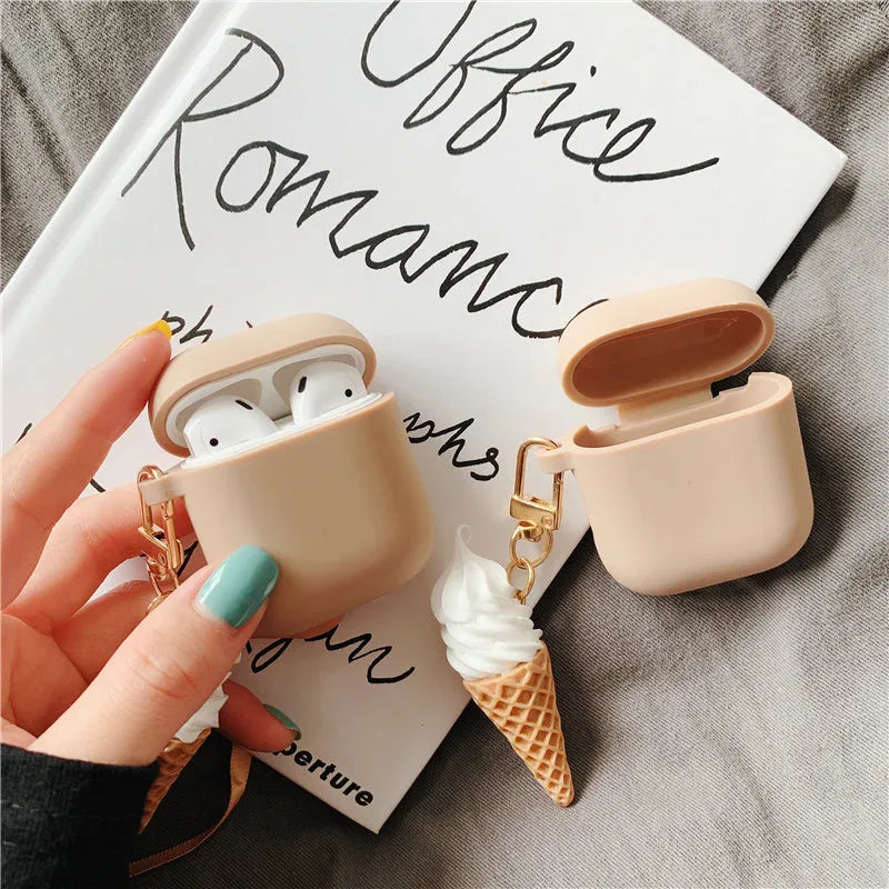 Silicone protective case for Apple AirPods 2 featuring a cylinder ice cream design.