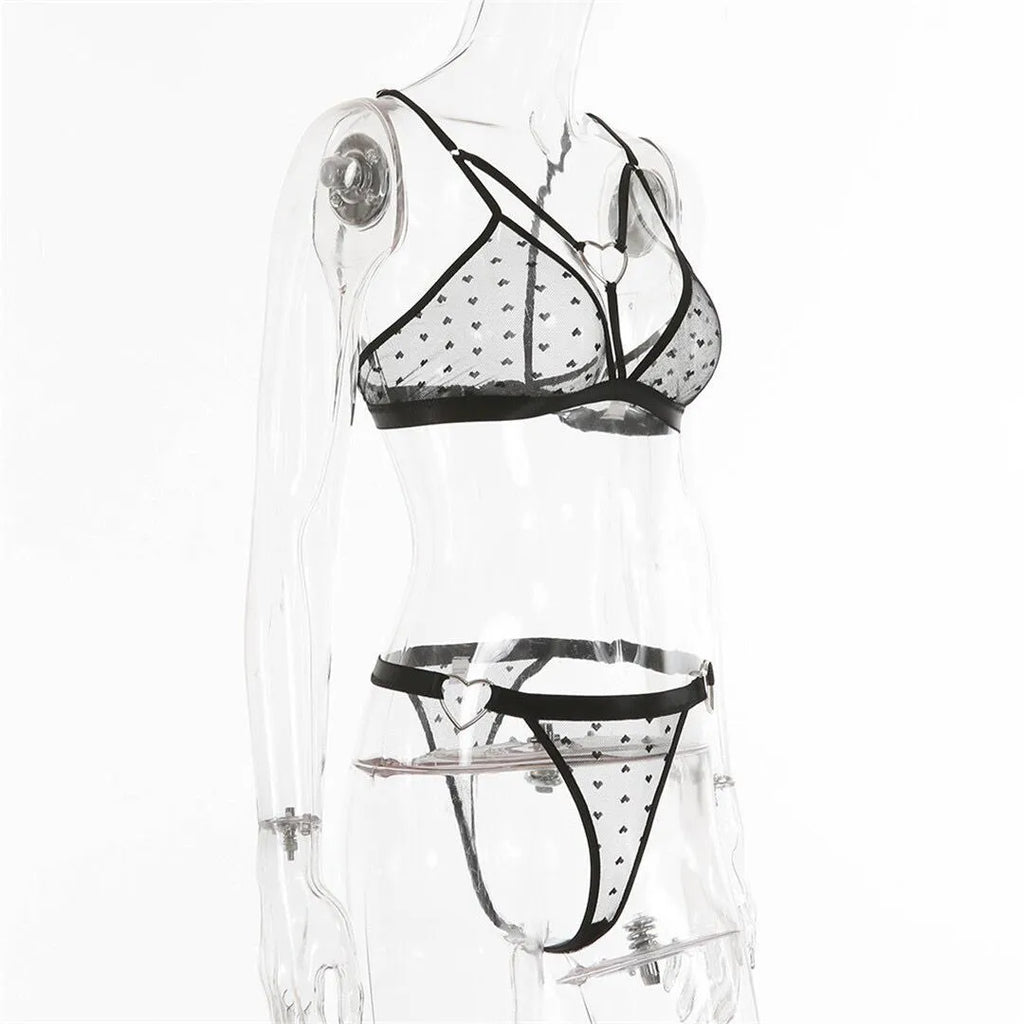 Ladies black mesh spandex two-piece sportswear set with top and pants