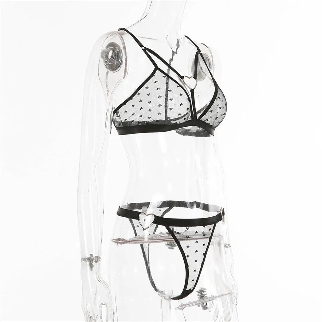 Ladies black mesh spandex two-piece sportswear set with top and pants
