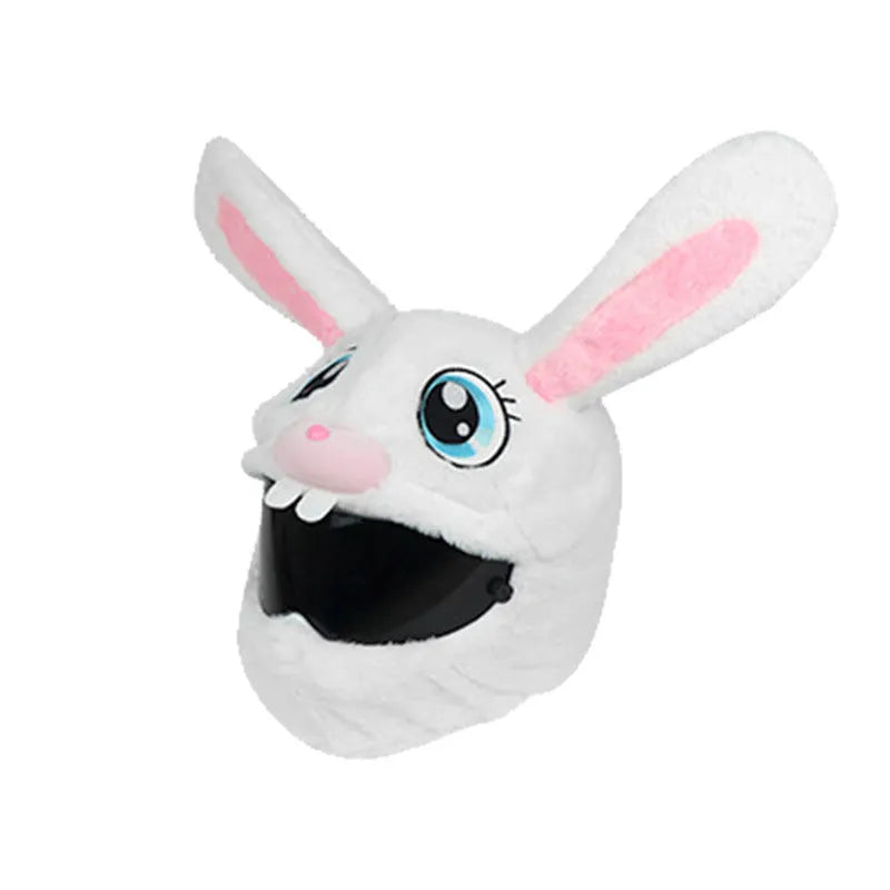 White long-eared rabbit plush helmet cover for electric motorcycles