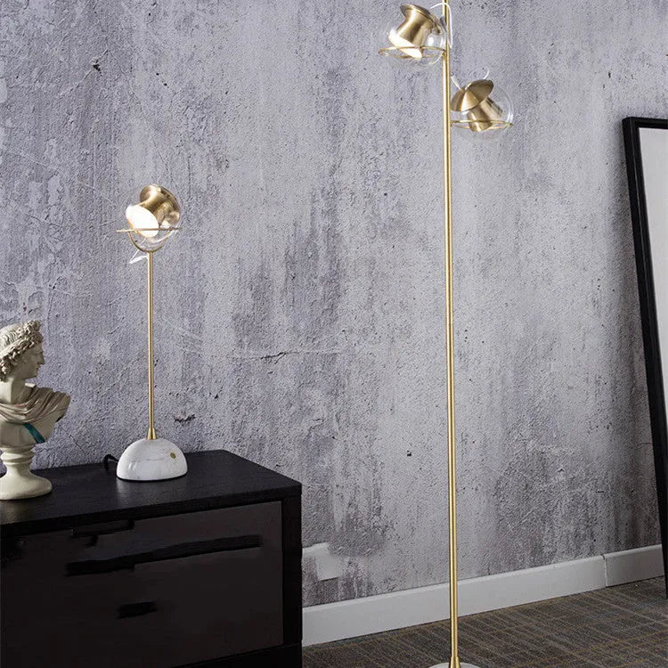 Modern glass lampshade desk lamp with touch dimmer control.