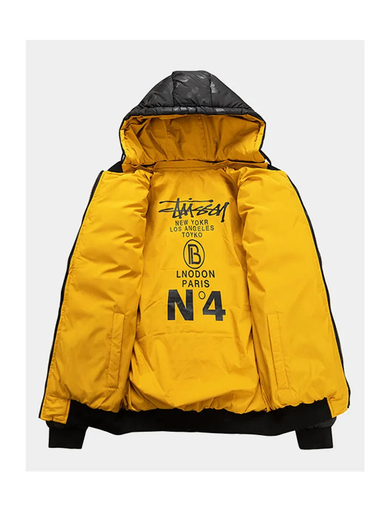 Men's double-sided casual coat in black or navy blue, polyester, Korean style, sizes M-2XL.