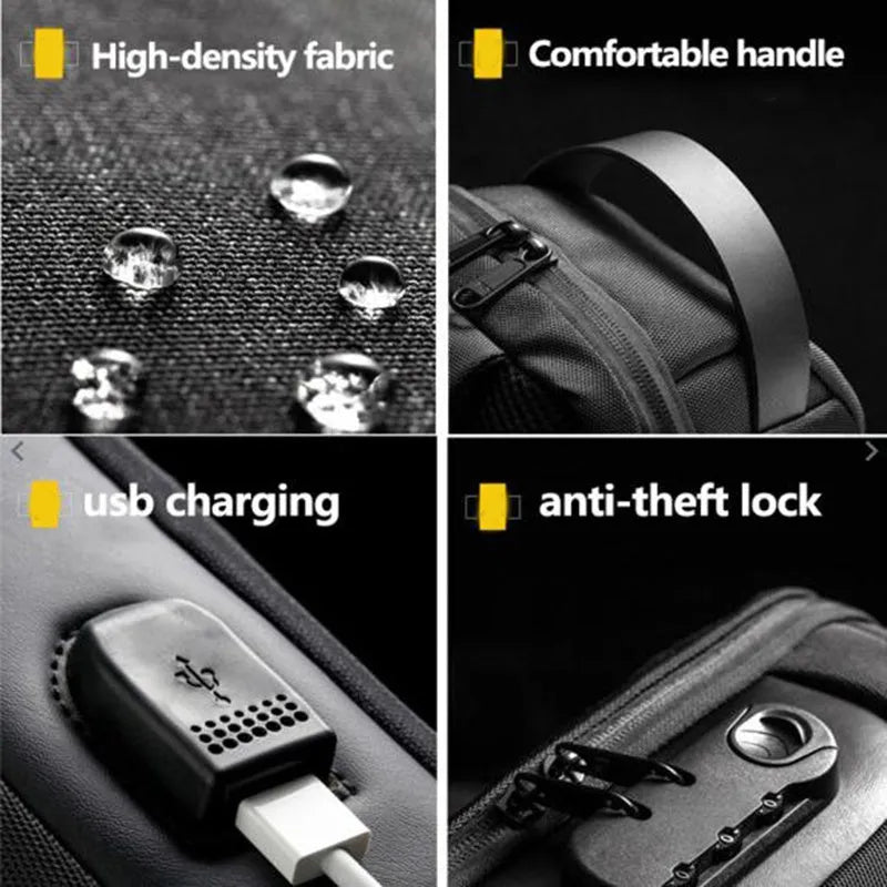 Waterproof Oxford cloth anti-theft messenger bag with crossbody strap in black colour