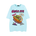 Cartoon hamburger dog printed loose cotton T-shirt in white, apricot, or sky blue