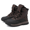 Men's black high-top lace-up boots with a fleece-lined interior and flat heel, shown from the side.