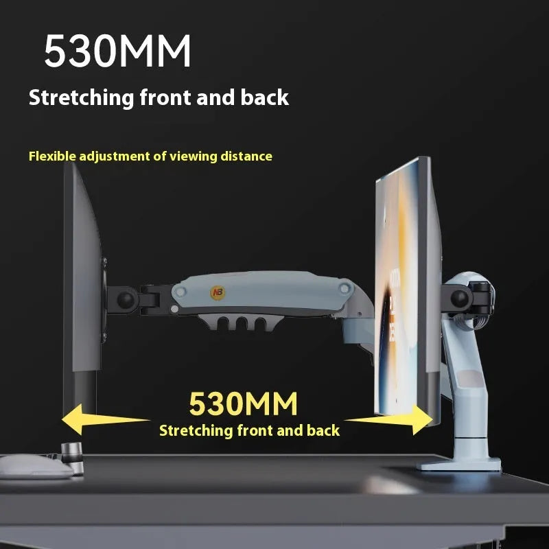 Grey aluminium alloy computer monitor bracket robotic arm F80-XV on a desk