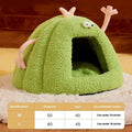 Monster-shaped semi-enclosed cat kennel in yellow, purple, or green colour with soft bubble velvet lining