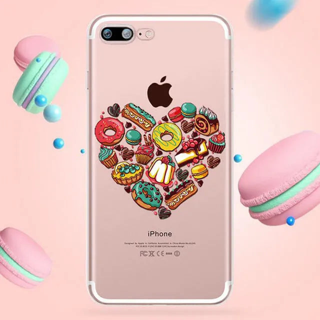 Clear transparent silicone iPhone case with colourful ice cream pattern on the back