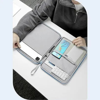 Imitation leather tablet protective case in black showing shockproof design for 10.9-inch or 12.9-inch tablets
