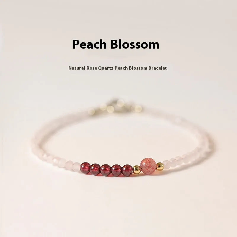 Handmade pink strawberry quartz crystal bracelet with animal zodiac charm