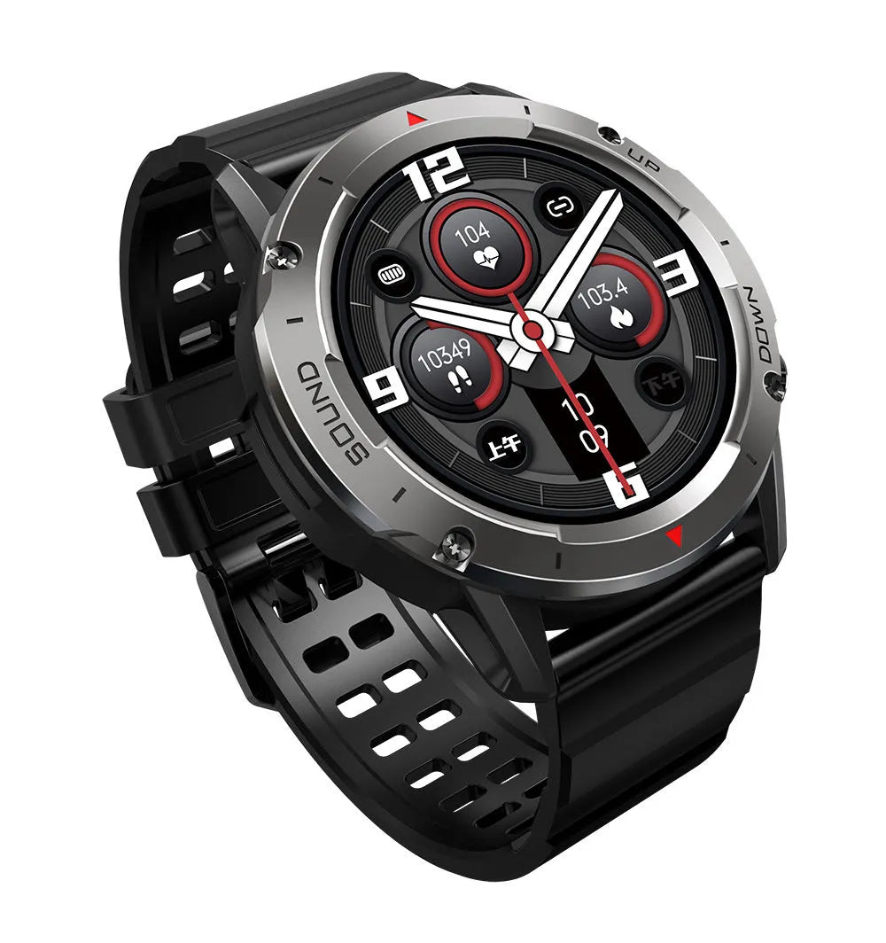 Smart silicone watch with Bluetooth calling and TFT screen, available in black, dark blue, and green