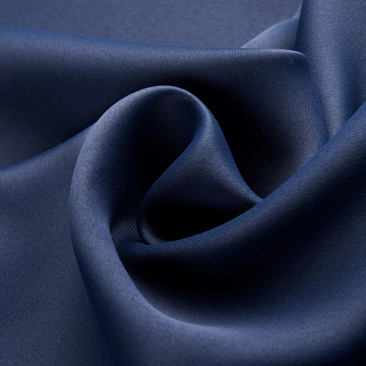 Dark navy blue modern blackout curtain made from shading cloth, hanging as a finished vertical panel.