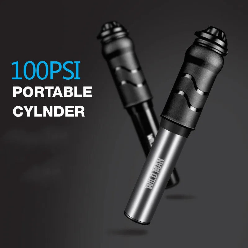 WILD MAN portable bike pump 158mm 100PSI with Presta Schrader valve, black and silver options
