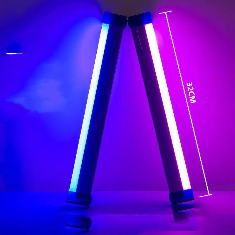 Blue and purple rechargeable LED tube stick light with dimmable settings.
