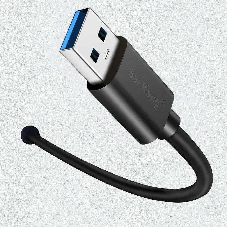 Black USB extension cable with male and female connectors showing different available lengths