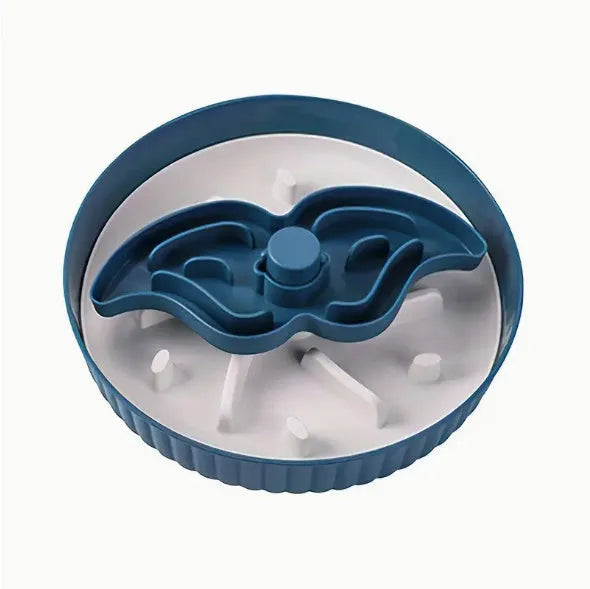 Colourful rotating pet slow feeder bowl with a silicone licking mat in a windmill design.
