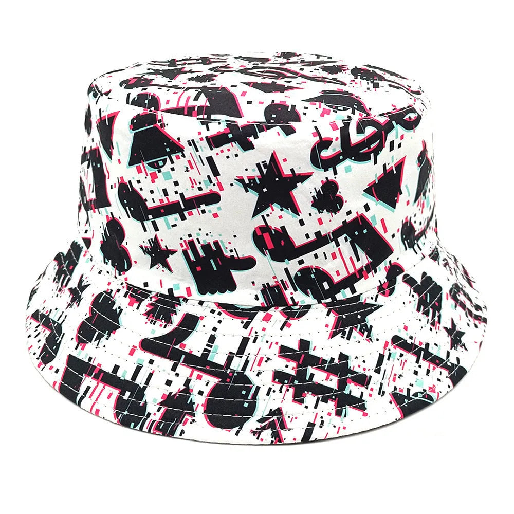 Musical note pattern printed polyester bucket hat with dome crown style