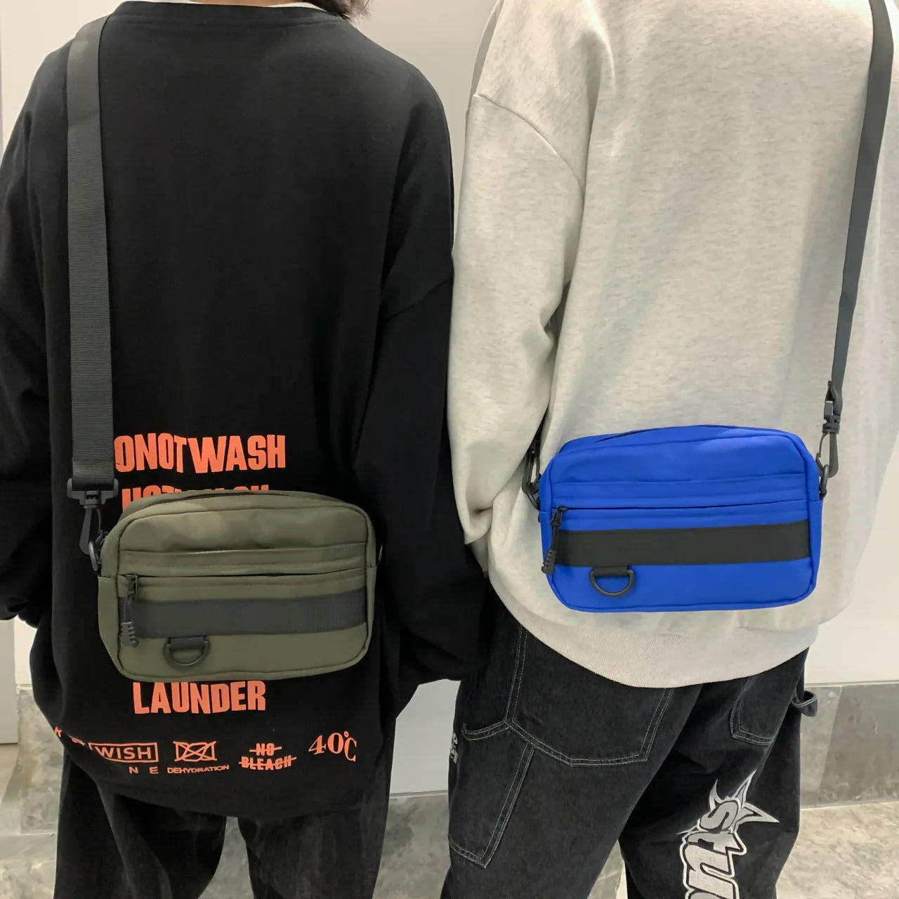 Men's nylon crossbody messenger bag in street style with sewing thread details