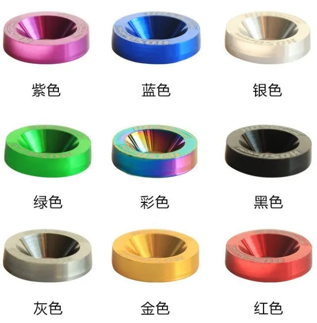 Car modification gasket screw bolt washer kit showing eight anodised colour options for engine bay customisation