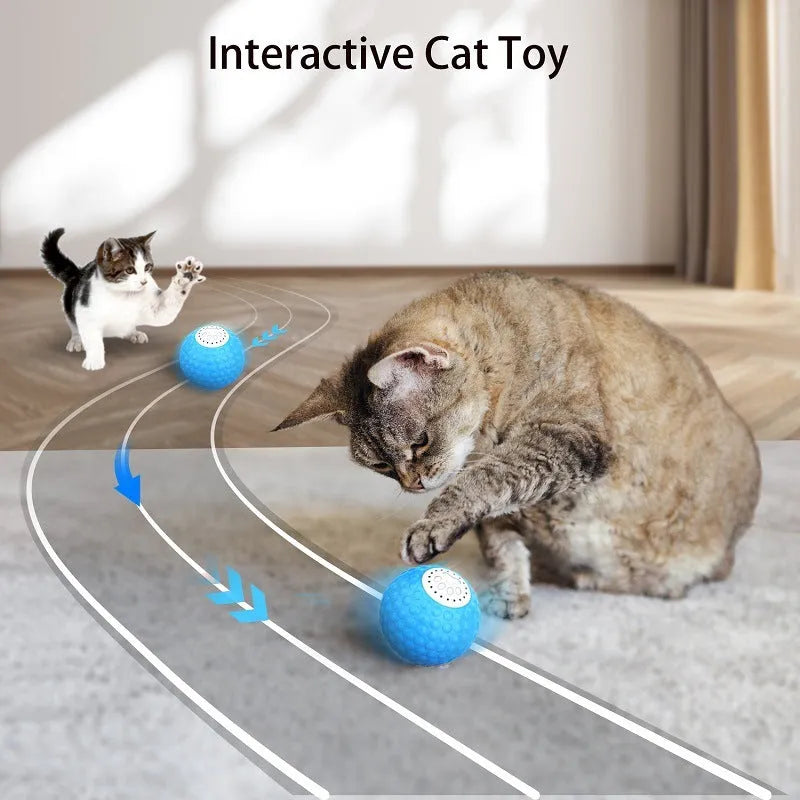 Remote controlled smart cat ball toy with LED lights in blue, green, and yellow colour options