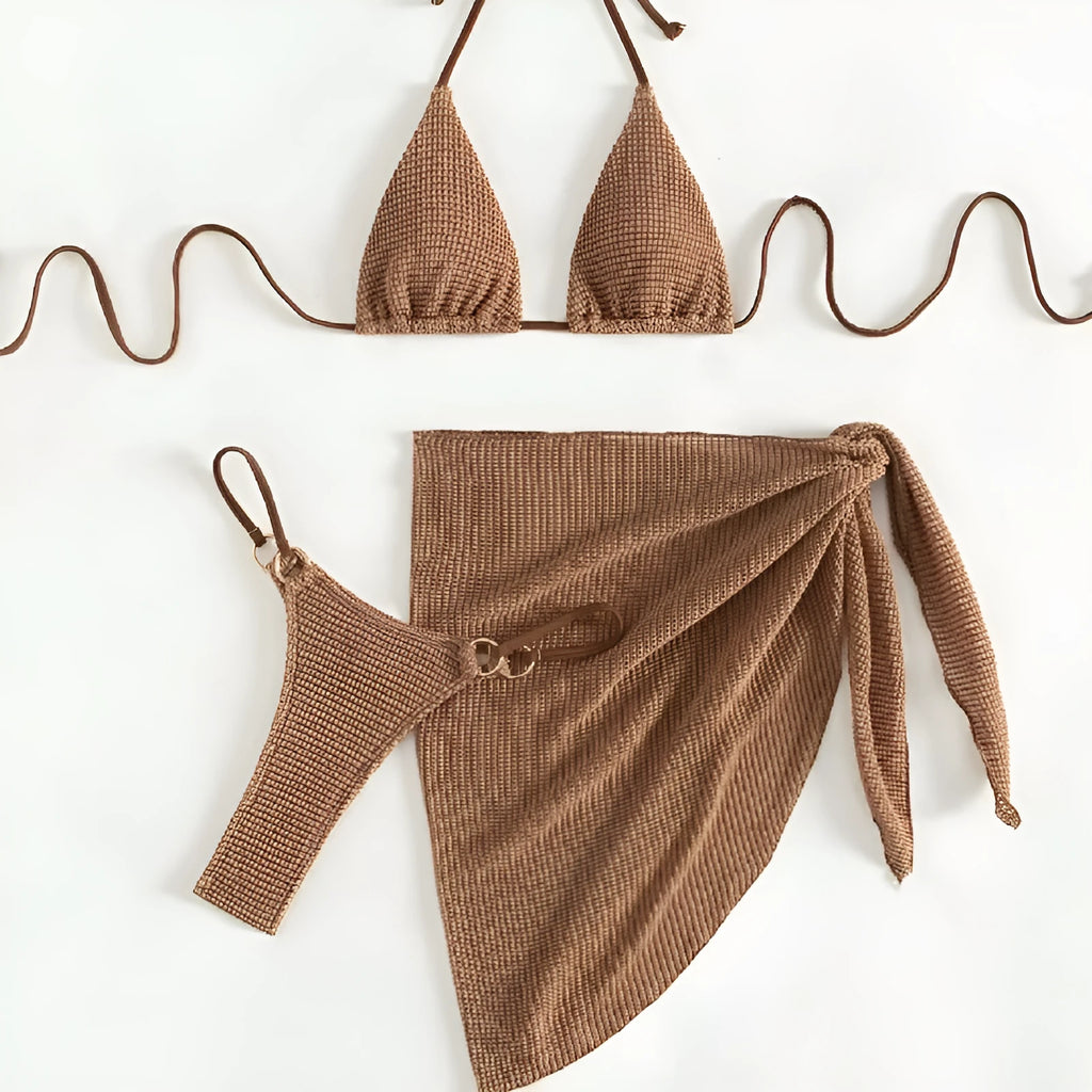 Women's two-piece sleeveless swimsuit with chest pad in colour FF1522, including top, pants and skirt
