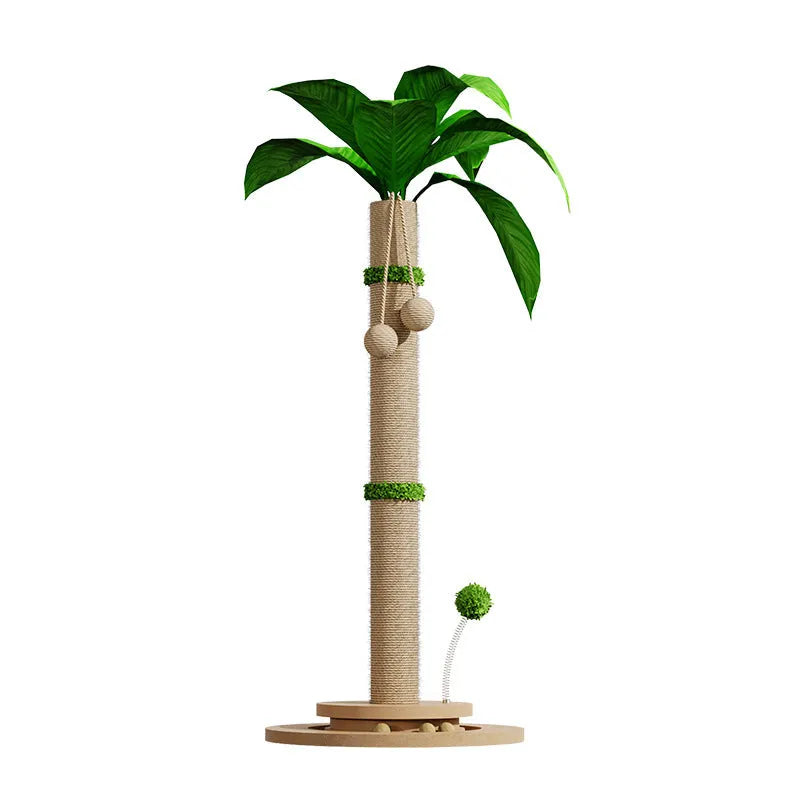 Tall vertical cat scratching post with natural hemp rope wound around a canna-coloured density board column.