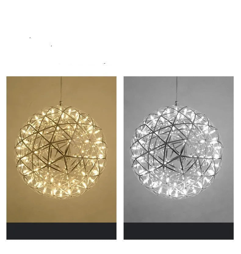 Nordic ceiling lamp for commercial atrium, chrome or gold lamp body, 200mm diameter, 12 or 18 beads
