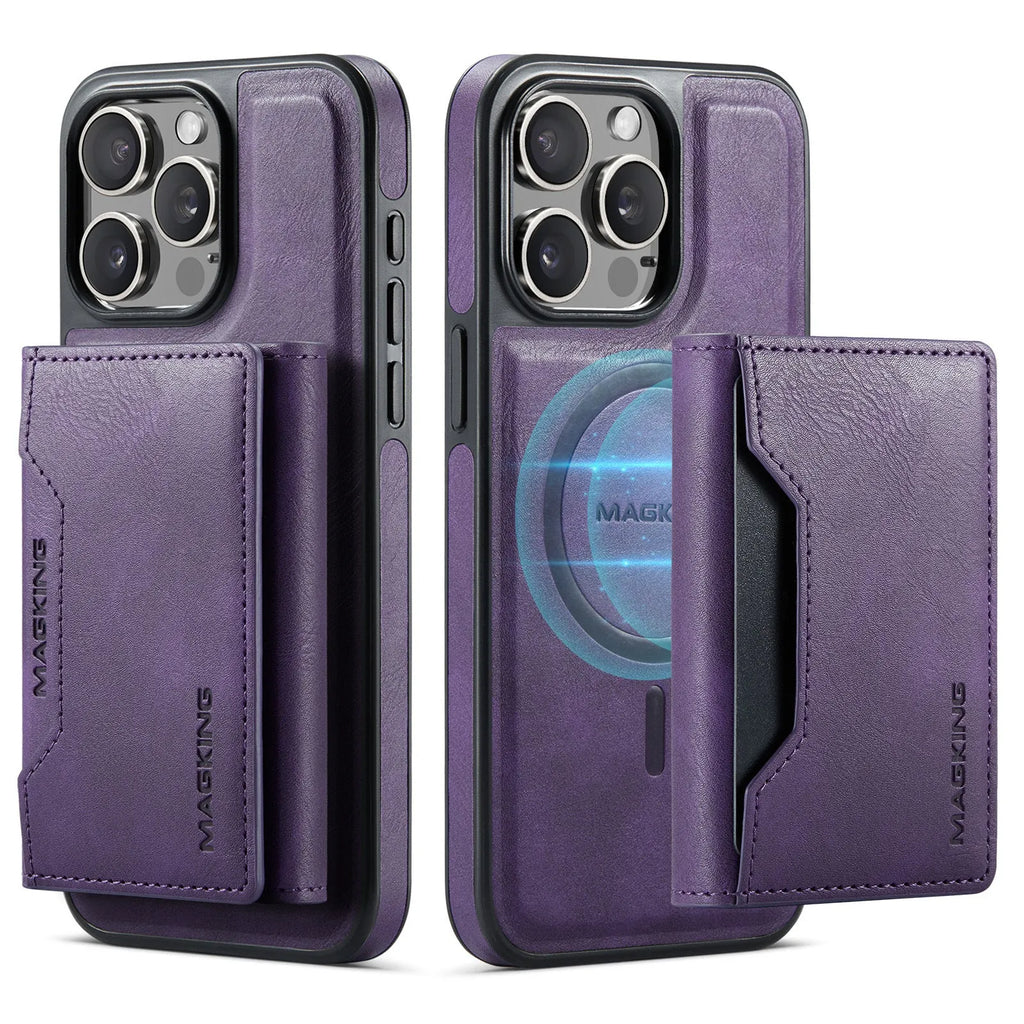 Multi-card TPU phone case with card slot and kickstand for Apple iPhone 12-16 series in black